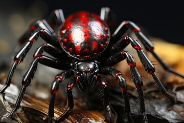 Black widow with red marking on web., generative IA - obrazy, fototapety, plakaty