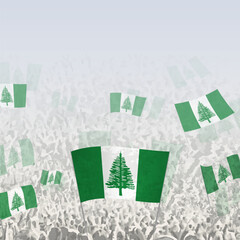 Crowd of people waving flag of Norfolk Island square graphic for social media and news.