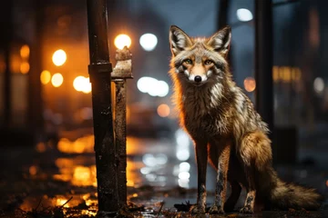 Foto op Aluminium Night fox exploring human city., generative IA © JONATAS