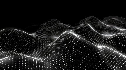 Wave of particles on dark background. Technology backdrop. Pattern for presentations