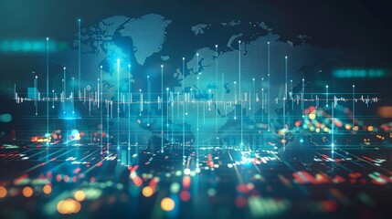 World map with graph in futuristic concept suitable for financial investment or Economic trends business idea and all art work design.