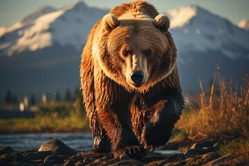 Majestic Kodiak Bear Exploring his habitat., generative IA