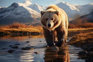 Majestic Kodiak Bear Exploring his habitat., generative IA