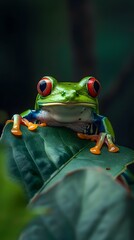 Fototapeta premium Red-Eyed Tree Frog at night