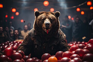 Malabarian bear enchants the audience in the circus., generative IA