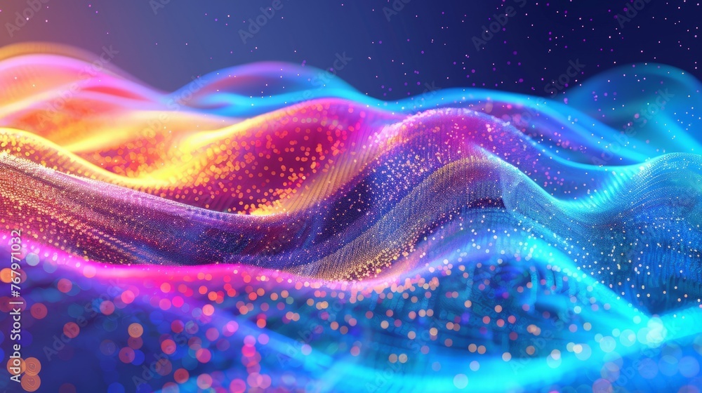 Poster abstract gradient wave of particles. big data. digital background.