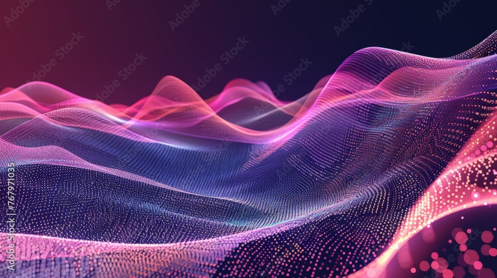 Poster abstract gradient wave of particles. big data. digital background.