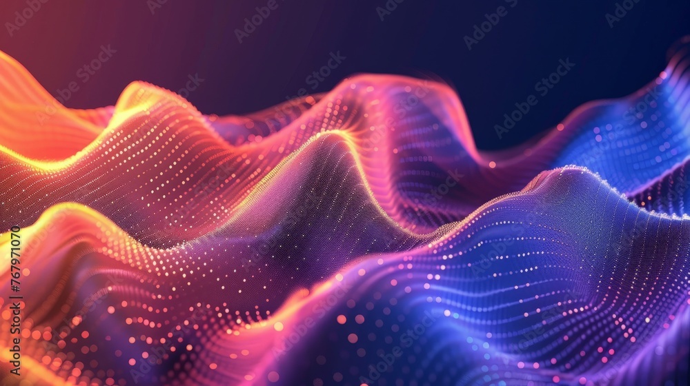 Poster abstract gradient wave of particles. big data. digital background.
