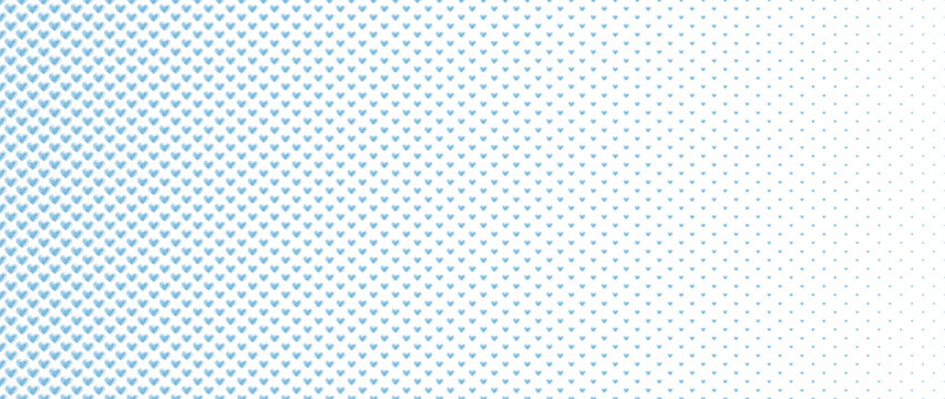 Blended  doodle blue heart on white for pattern and background, halftone effect, Valentine's background