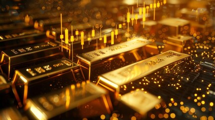 Business gold investment stock exchange wealth financial concept on golden trade market background