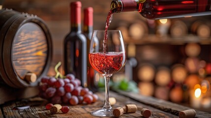Naklejka premium Red Wine Pouring Into Barrel