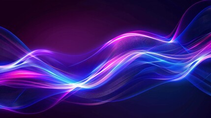 Dark abstract background with glowing wave. Shiny moving lines design element.