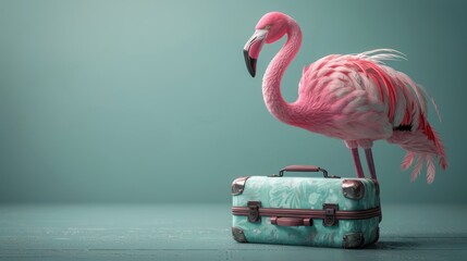 Pink Flamingo Floating on Water - obrazy, fototapety, plakaty