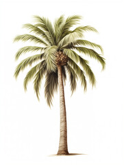 Obraz premium Palm tree on white background. Antique botanical illustration of palm tree. Green coconut palm tree isolated on white