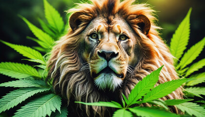Reggae Lion On Marijuana Leaf For Legalization