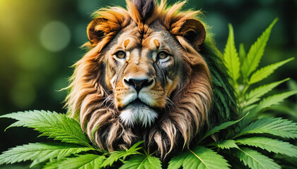 Reggae Lion On Marijuana Leaf For Legalization