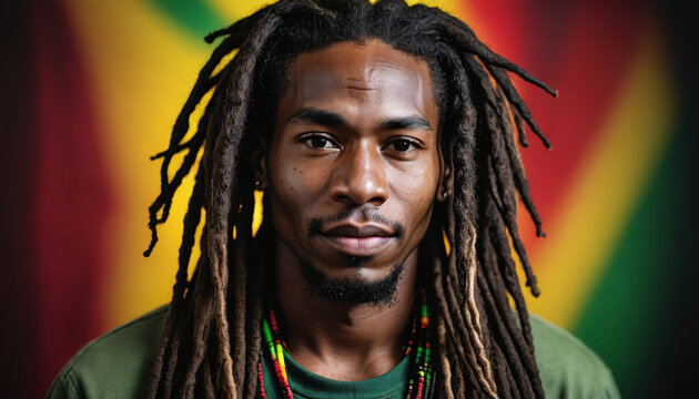 African American With Dreadlocks On Reggae Backdrop