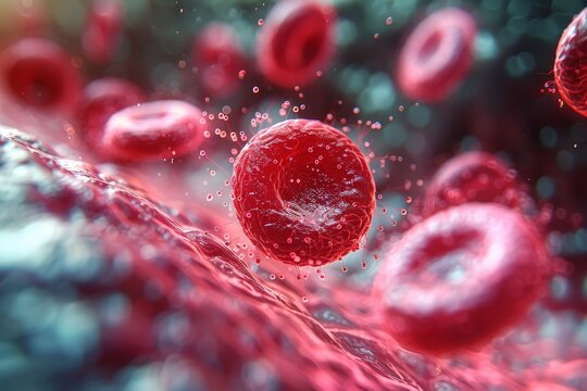 A Close up 3D Model of red and white blood cells