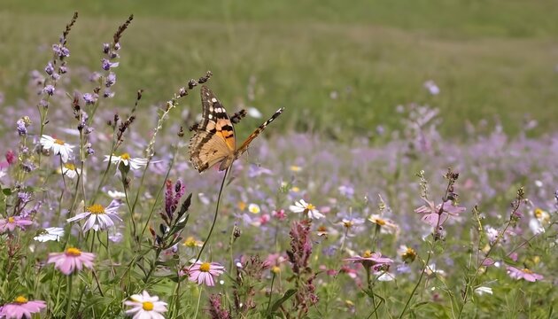 Butterflies Fluttering Among A Field Of Wildflower