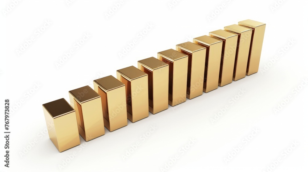 Poster golden business bar graph perspcetive in rendering on white background.