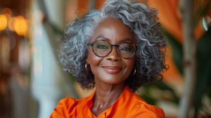Woman in Orange Shirt Wearing Glasses