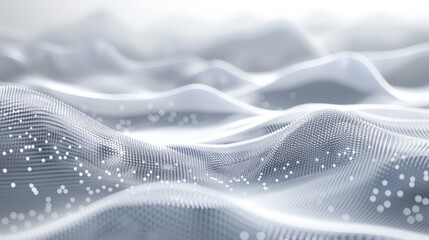 Gray and white abstract background with flowing particles. Digital future technology concept. - obrazy, fototapety, plakaty
