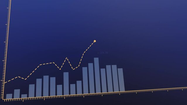Animated market analysis: Rising and falling crypto trade values depicted through dynamic blue and orange graph lines, showcasing profit gains and expense decreases.