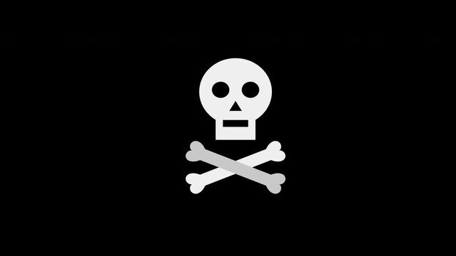 A white bone skull and crossbones pirate icon concept animation with alpha channel