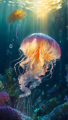 Underwater World: Fish and Jellyfish in Aquarium