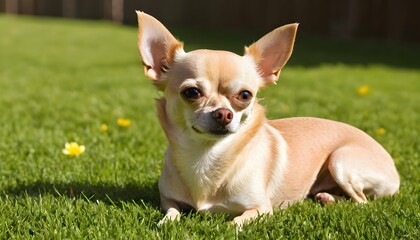 A Chihuahua Sunbathing On A Sunny Patch Of Grass