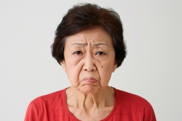 怒っている顔のシニアの日本人女性（おばあさん・おばあちゃん・イライラ・ストレス） - obrazy, fototapety, plakaty