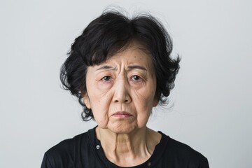 怒っている顔のシニアの日本人女性（おばあさん・おばあちゃん・イライラ・ストレス） - obrazy, fototapety, plakaty