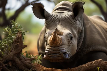 Zelfklevend Fotobehang Sanctuary rhino receiving care after rescue., generative IA © JONATAS
