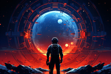 Astronaut observes giant red planet