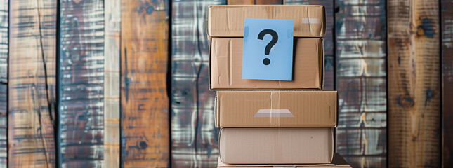 Mystery Boxes with Question Mark on Top of Cardboard Pile
