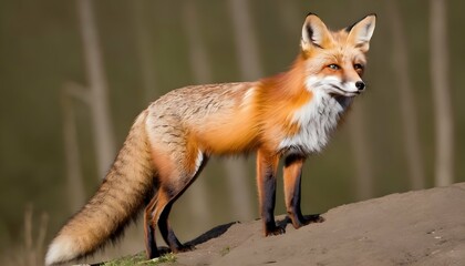 A Red Fox With Its Bushy Tail Held High
