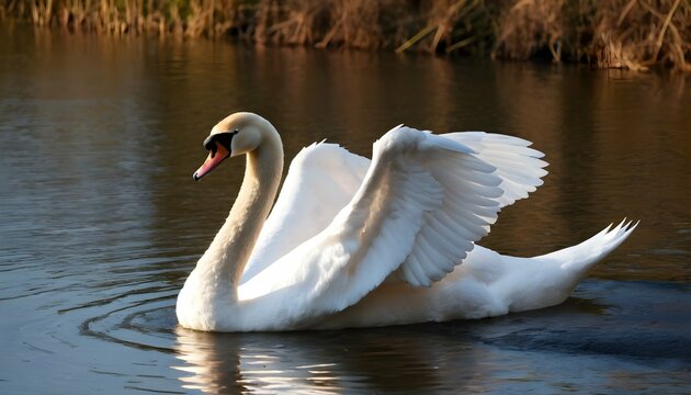 A Swan With Its Wings Drooped Resting After A Lon