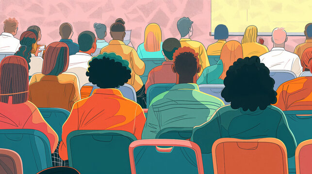 A diverse group of professionals attending a corporate training session at a business conference