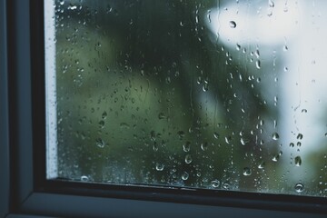 a picture of water drops on a window pane and a tree