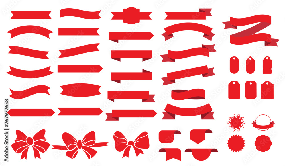 Wall mural vector is a set of different elements of red ribbons