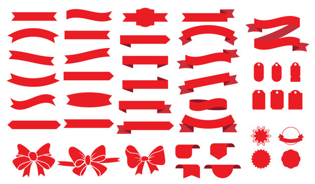 Vector is a set of different elements of red ribbons