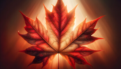 Radiant Autumn: Close-Up of Illuminated Maple Leaf