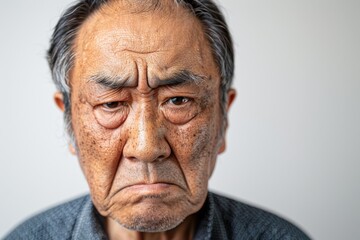 怒っている顔のシニアの日本人男性（おじいさん・おじいちゃん・イライラ・不満・ストレス）