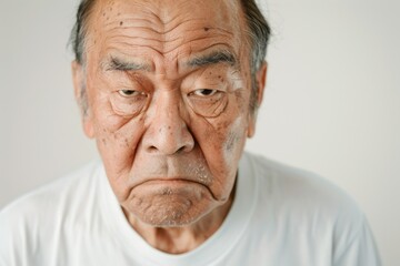怒っている顔のシニアの日本人男性（おじいさん・おじいちゃん・イライラ・不満・ストレス） - obrazy, fototapety, plakaty