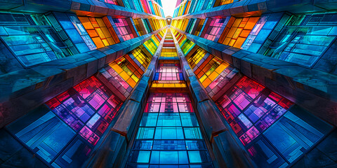 Colorful Modern Buildings, Urban City Architecture, Vibrant Skyscraper Exterior Design