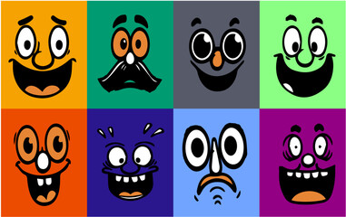 set of Different expressions on cartoon faces