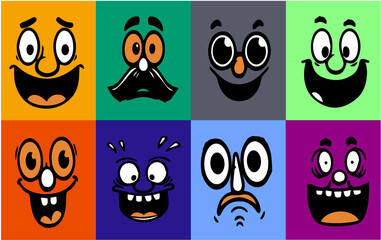 set of Different expressions on cartoon faces