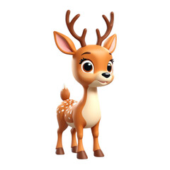 3d rendering of cartoon deer on Isolated transparent background png. generated with AI