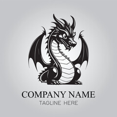 Dragon character logo company with silhouette design vector image