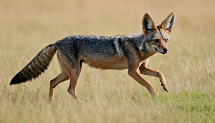 A Jackal With Its Sleek Body Moving Stealthily Thr